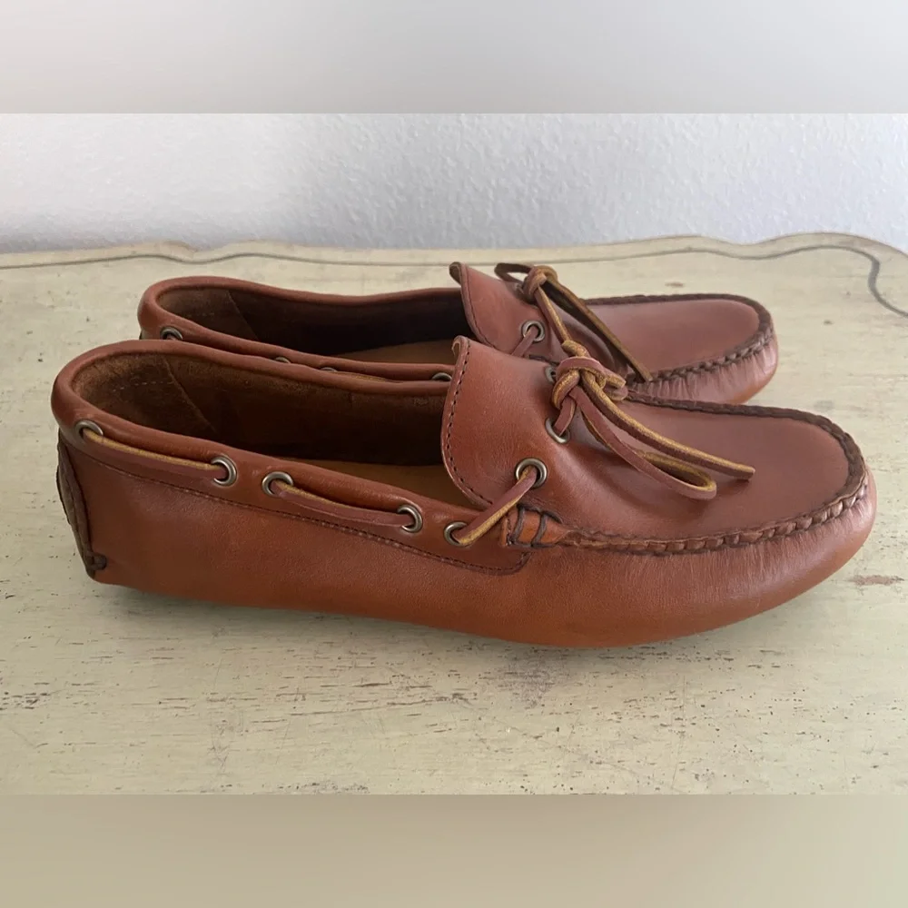 J. CREW Lace-Up Leather Driving Shoes in Brown‎ Size 8 M $178 New BW468